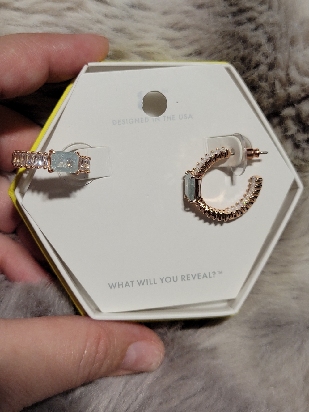 Rose Gold Hoop Earrings with Clear Gem Accents
